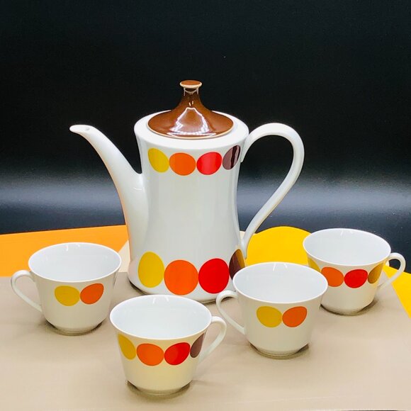 Vintage 70s Seltmann Weiden "DOTS" Porcelain Cup Set of 4: W. Germany- Retro - Picture 10 of 10